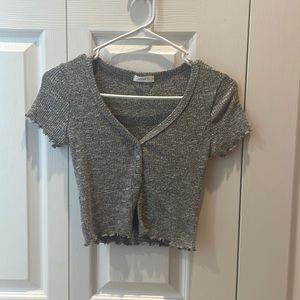 womens gray button up crop top